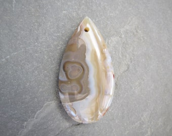 Mexican Crazy Lace Agate, semi-translucent teardrop pendant, beige, brown, 42 x 22 x6 mm, natural healing gemstone, 1 piece