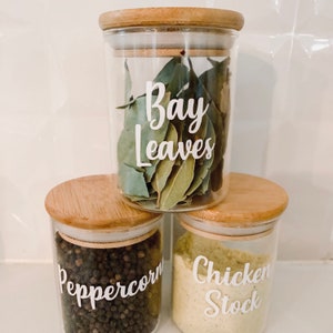 250ml Spice Jars With Labels// Glass Jar With Bamboo Lid with Labels
