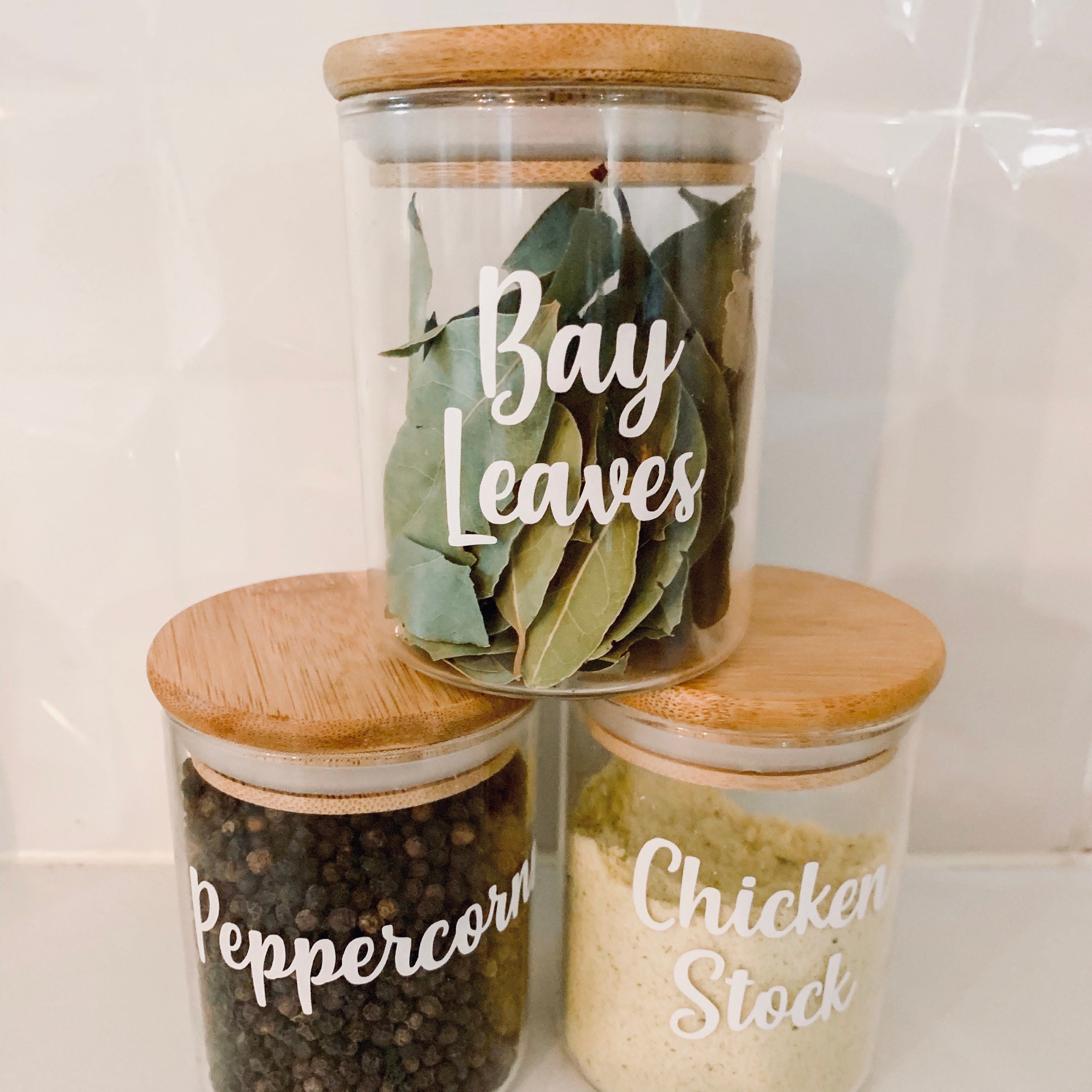 250ml Spice Jars With Labels// Glass Jar With Bamboo Lid With Labels 