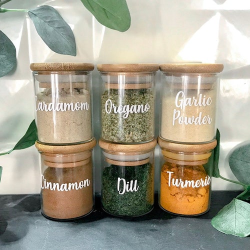 Spice Jars With Labels//75ml Glass Jar With Bamboo Lid//spice Etsy Australia