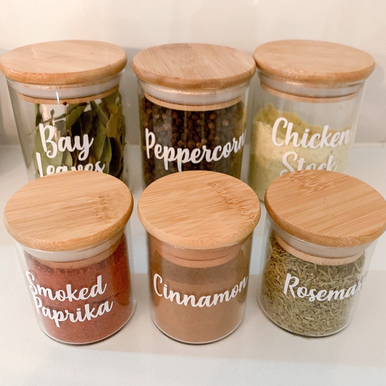 Spice Jars With Labels//75ml Glass Jar With Bamboo Lid//spice Etsy