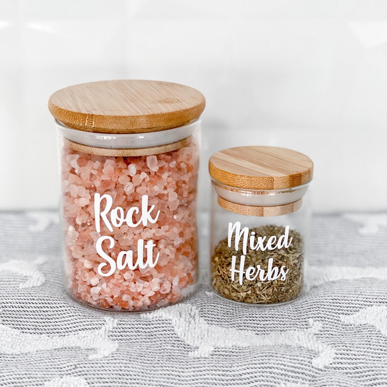 Spice Jars With Labels//75ml Glass Jar With Bamboo Lid//spice Etsy Australia