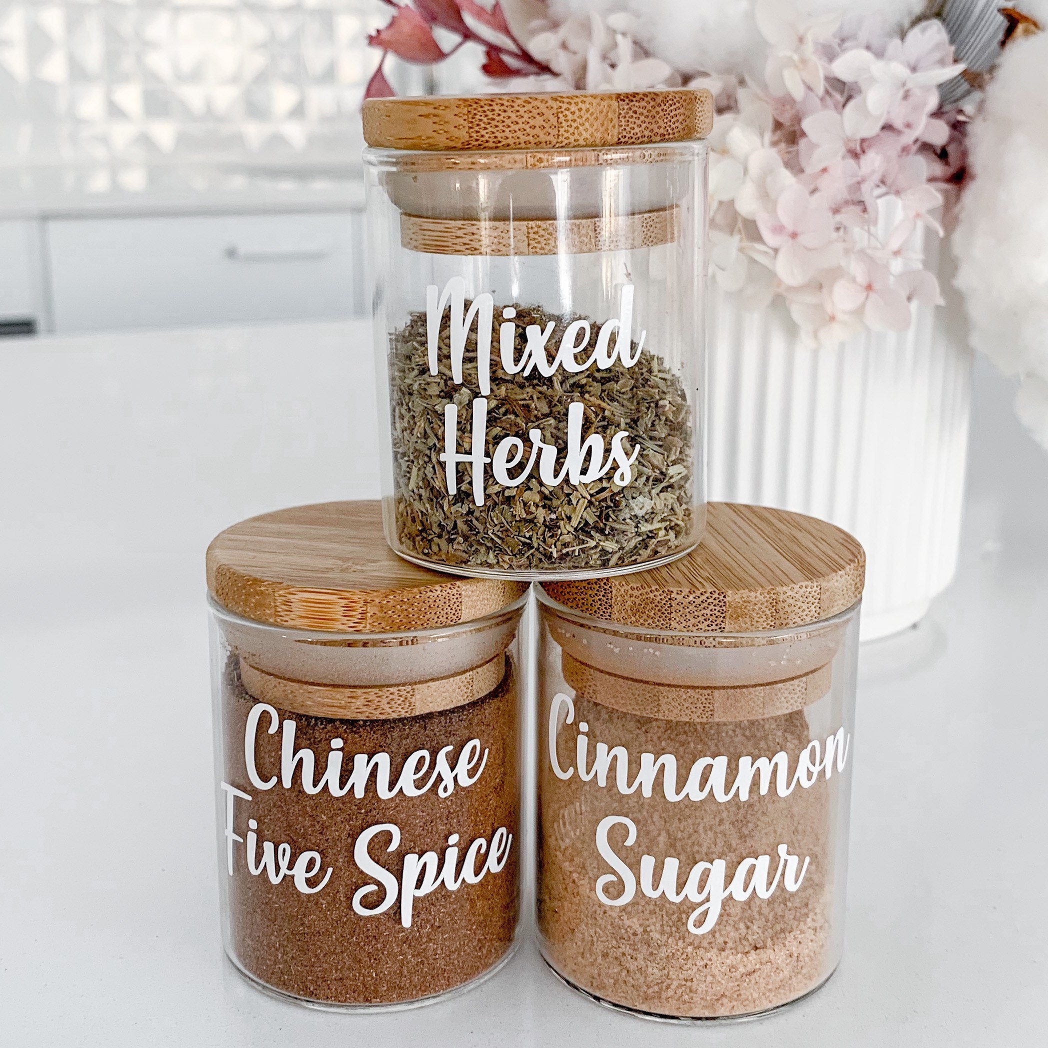 Spice Jars With Labels 75ml Glass Jar With Bamboo Lid Spice Etsy