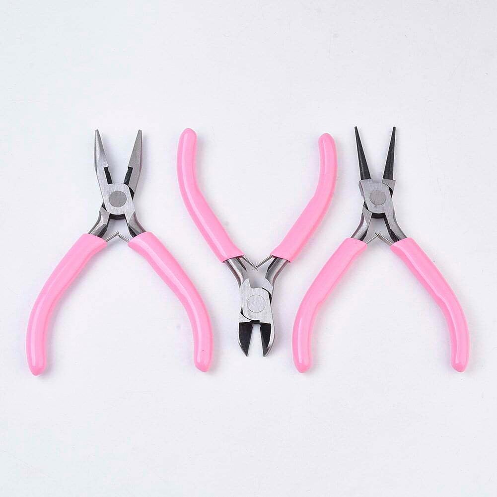 Plier Set DIY Kit Chain Nose Plier Side Cutter Plier Round Nose Plier Jewelry Making Pink Jewellery Pliers Crafting