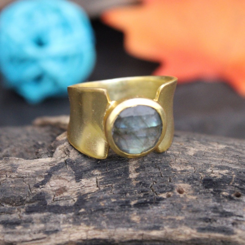 Labradorite Rings 925 Sterling Silver Faceted Natural Garnet Gemstone Handmade Matt Gold Plated Single Stone 6.1 Gram Rings Women Jewelry