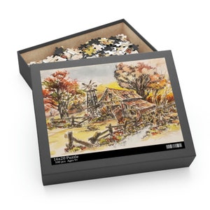 Puzzle (120, 252, 500-Piece) barn and windmill custom art puzzle for gift hobby