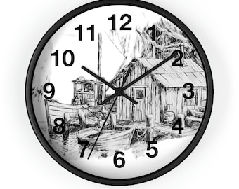 Fishing Man Wall Clock, Custom Art Decor for Home