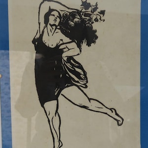 Lithograph of a woman dancing on a coaster