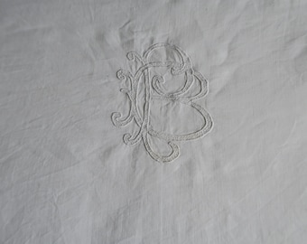 Drap en coton et lin 2 personnes brodé monogramme B P