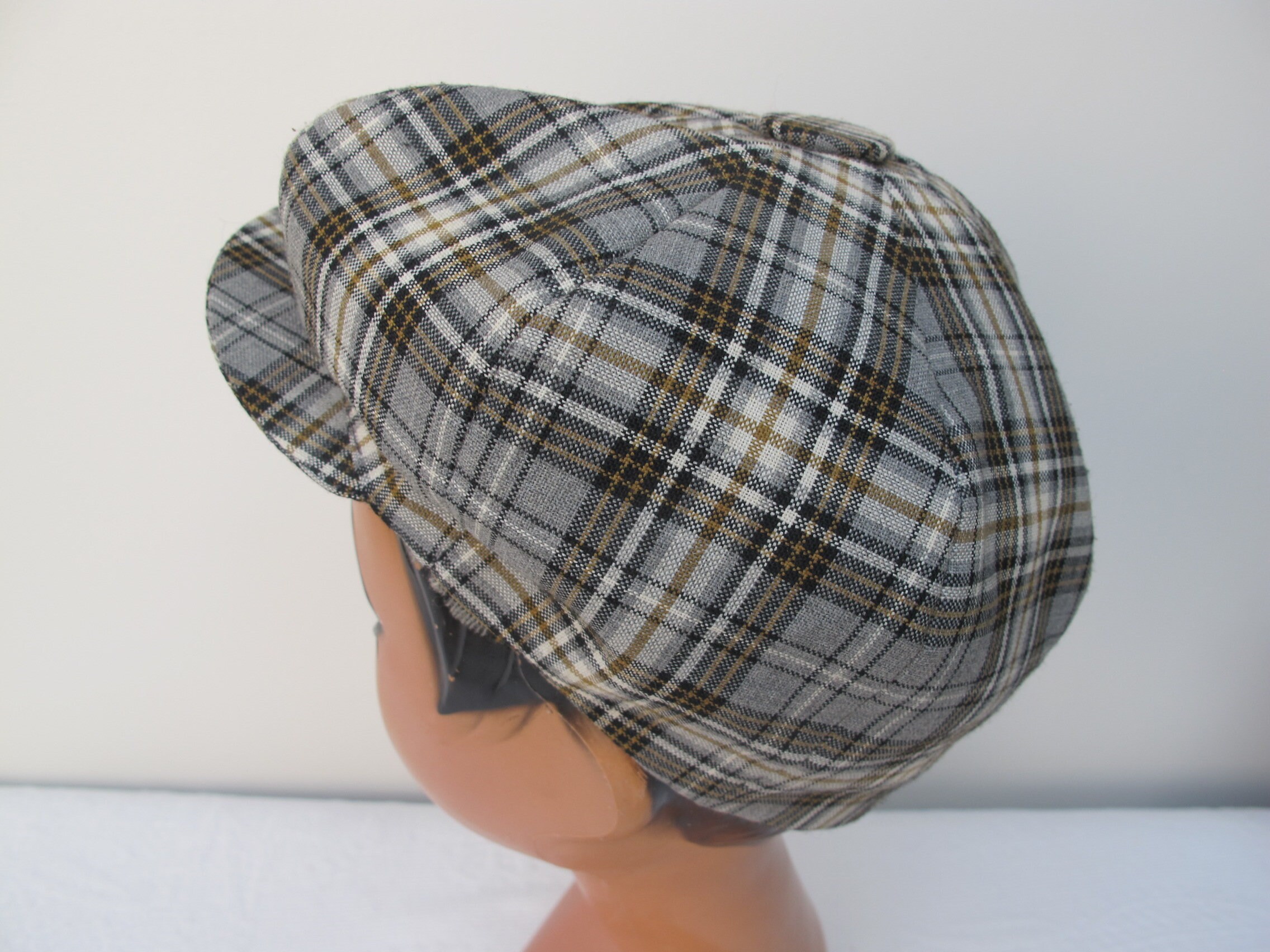 Casquette Plate Homme En Laine Tissu Écossais - Tour De Tête 58cm (23 Inch) - Vert