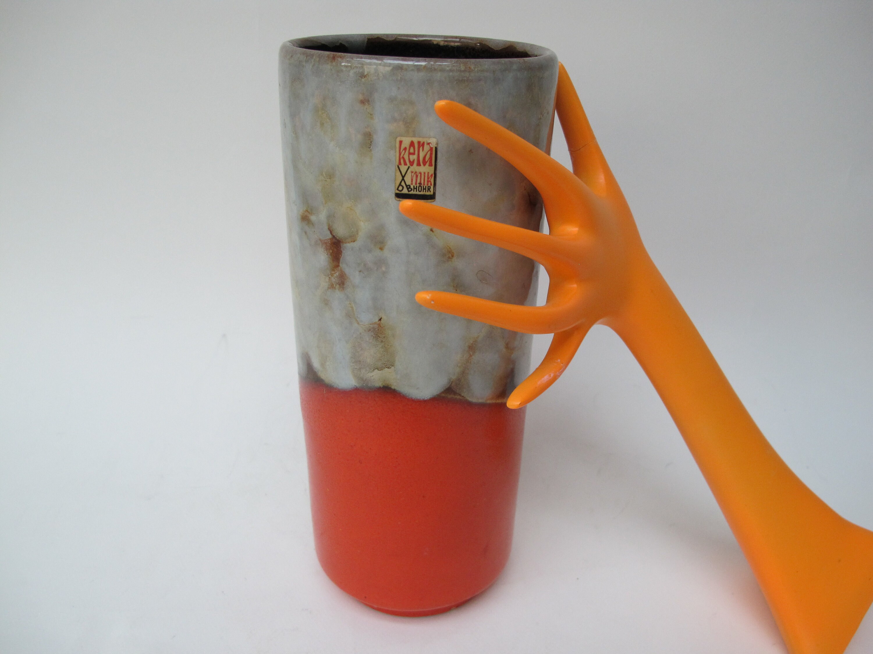 Vase Seventies Bicolore Orange et Beige, Db Hohr Keramik Germany