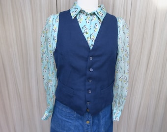 Gilet de costume en laine bleu marine, taille M