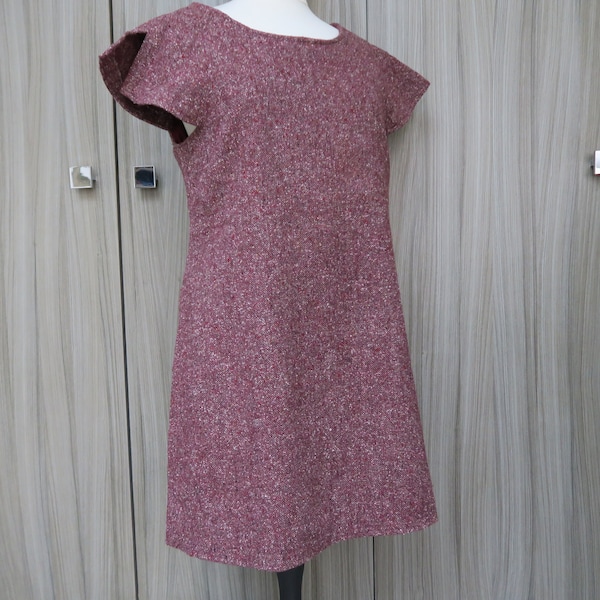 Robe chasuble en tweed bordeaux, faite main, taille L