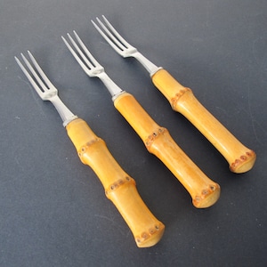Set of 3 dessert forks with bamboo and stainless steel handles