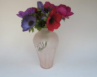 Art Deco style vase in pressed and molded glass paste decorated with lotus flowers