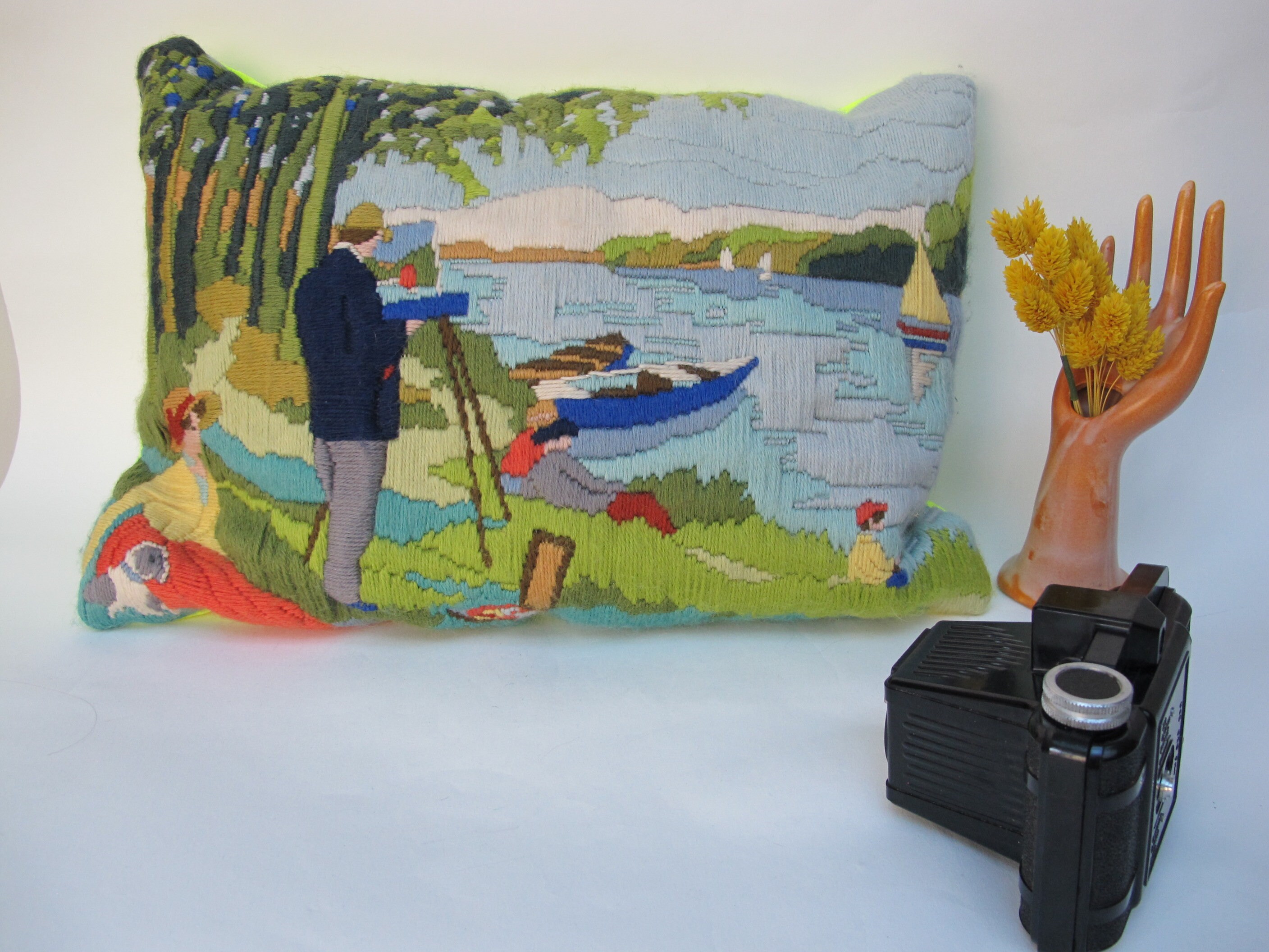 Coussin en Canevas Recyclé Peintre Impressionniste, Fils Tendus