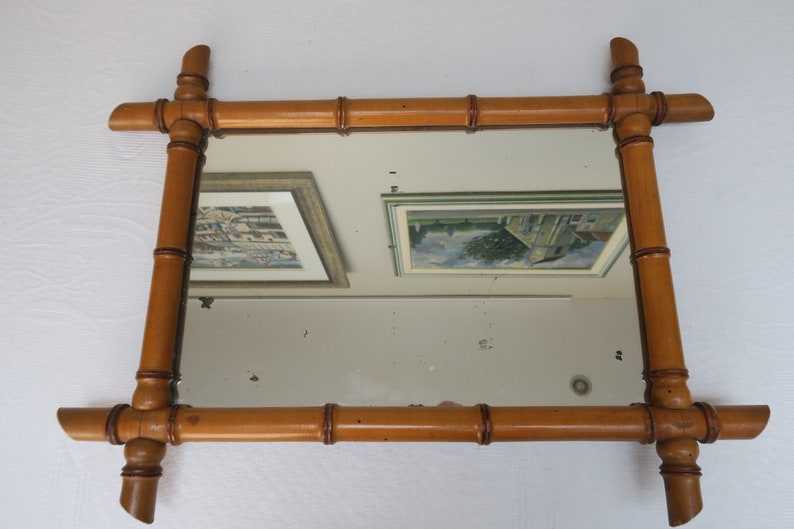 Antique bamboo-look wooden mirror image 7