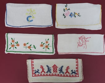 Old hand embroidered towel holder, sold individually,