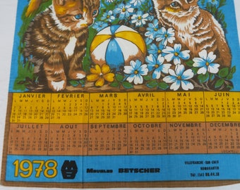 1978 Torchon calendrier publicitaire chatons
