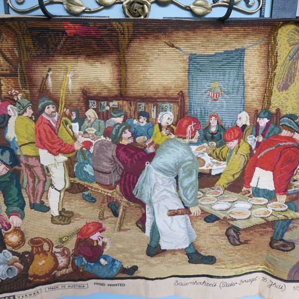 Grande tapisserie BRUEGEL banquet, non terminée, pour recyclage créatif, baeurnhochzeit