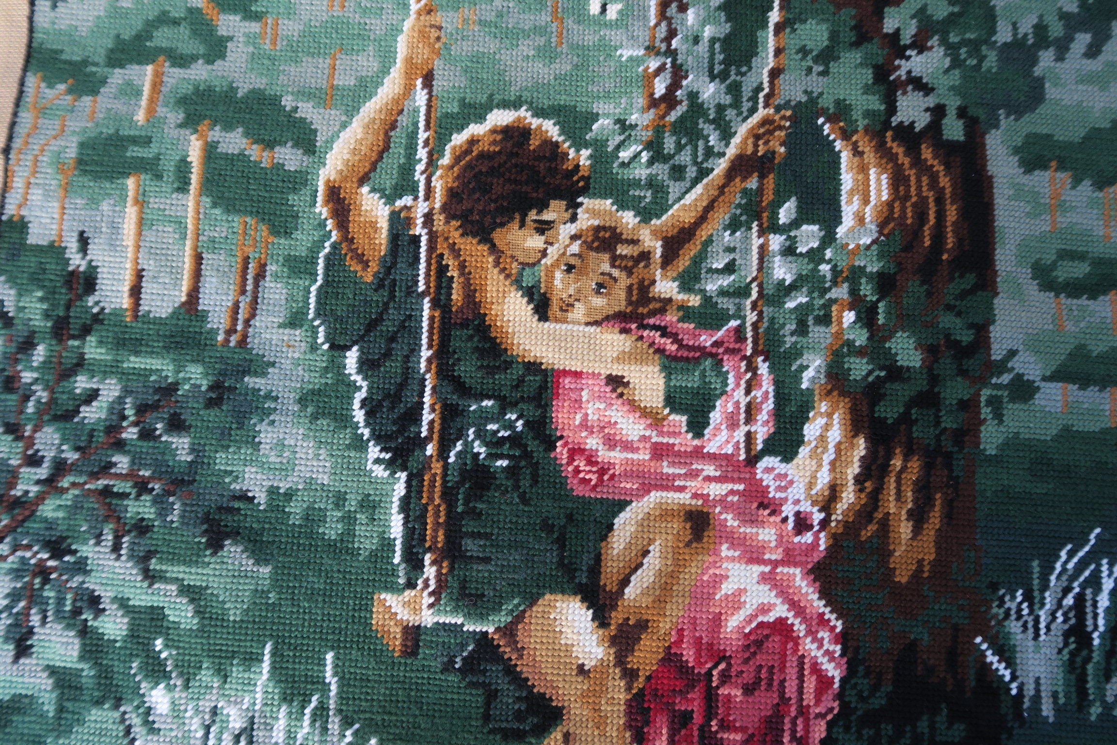 Canevas Tapisserie L'escarpolette, École d'aubusson, Techniques Mixtes