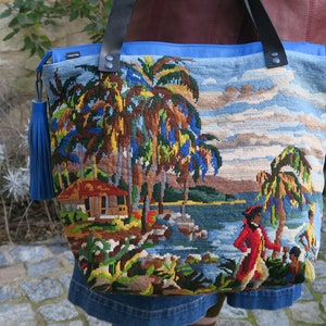 Recycled canvas bag, tropical pattern image 8