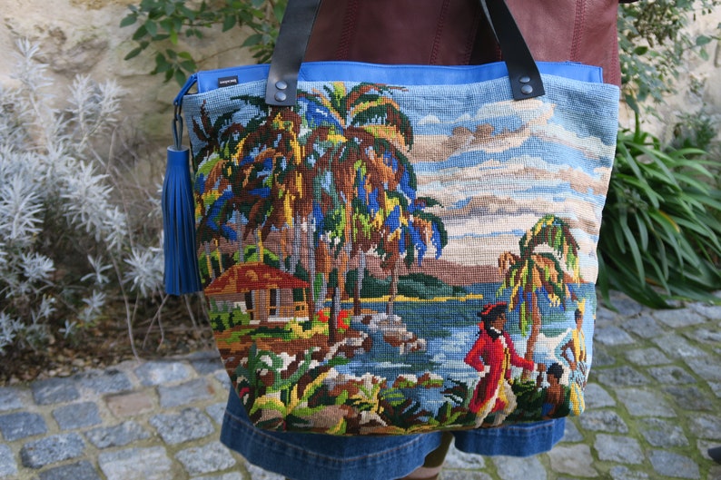 Recycled canvas bag, tropical pattern image 8