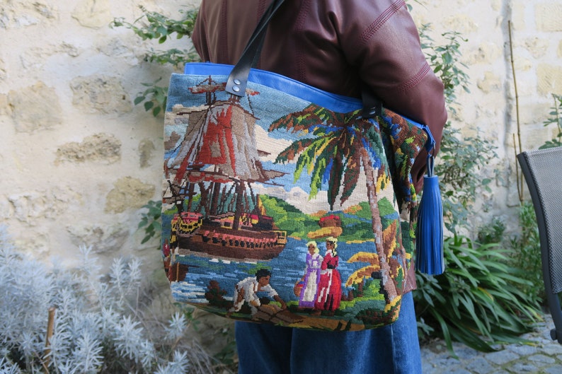 Recycled canvas bag, tropical pattern image 7