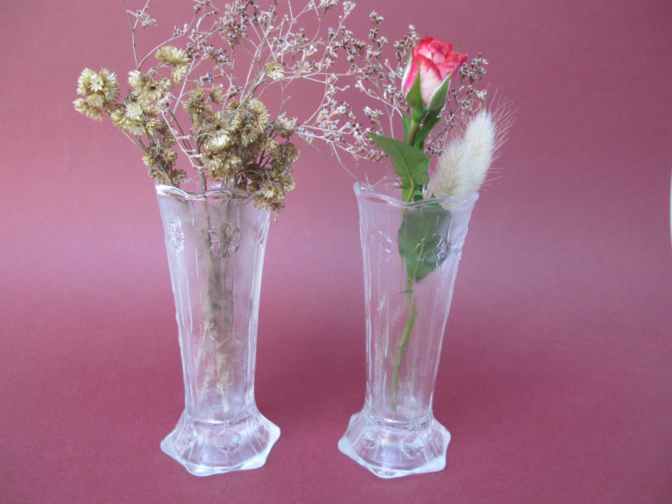 Paire de Petits Vases en Verre Moulé Transparent