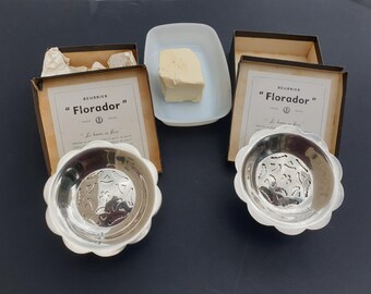 Set of 2 Florador silver-plated metal butter dishes