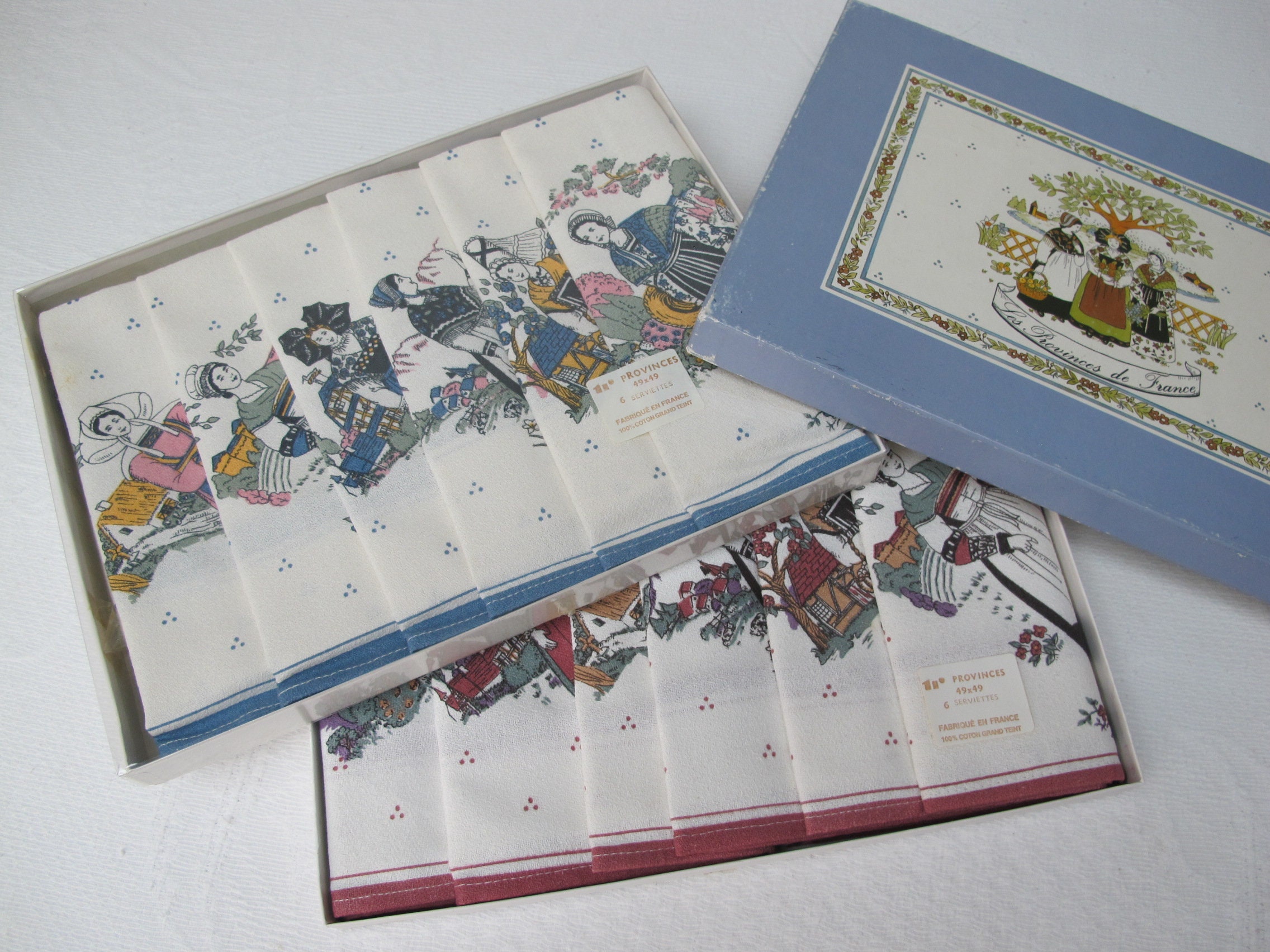 Lot de 6 Serviettes Table Les Provinces France, Lot Neuf Mais Ancien, Chaque Boite Est Vendue Indivi