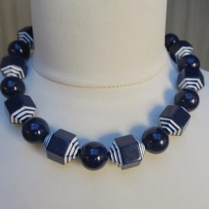 Blue and white pearl choker necklace
