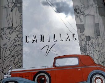 Advertising screen-printed mirror for CADILLAC