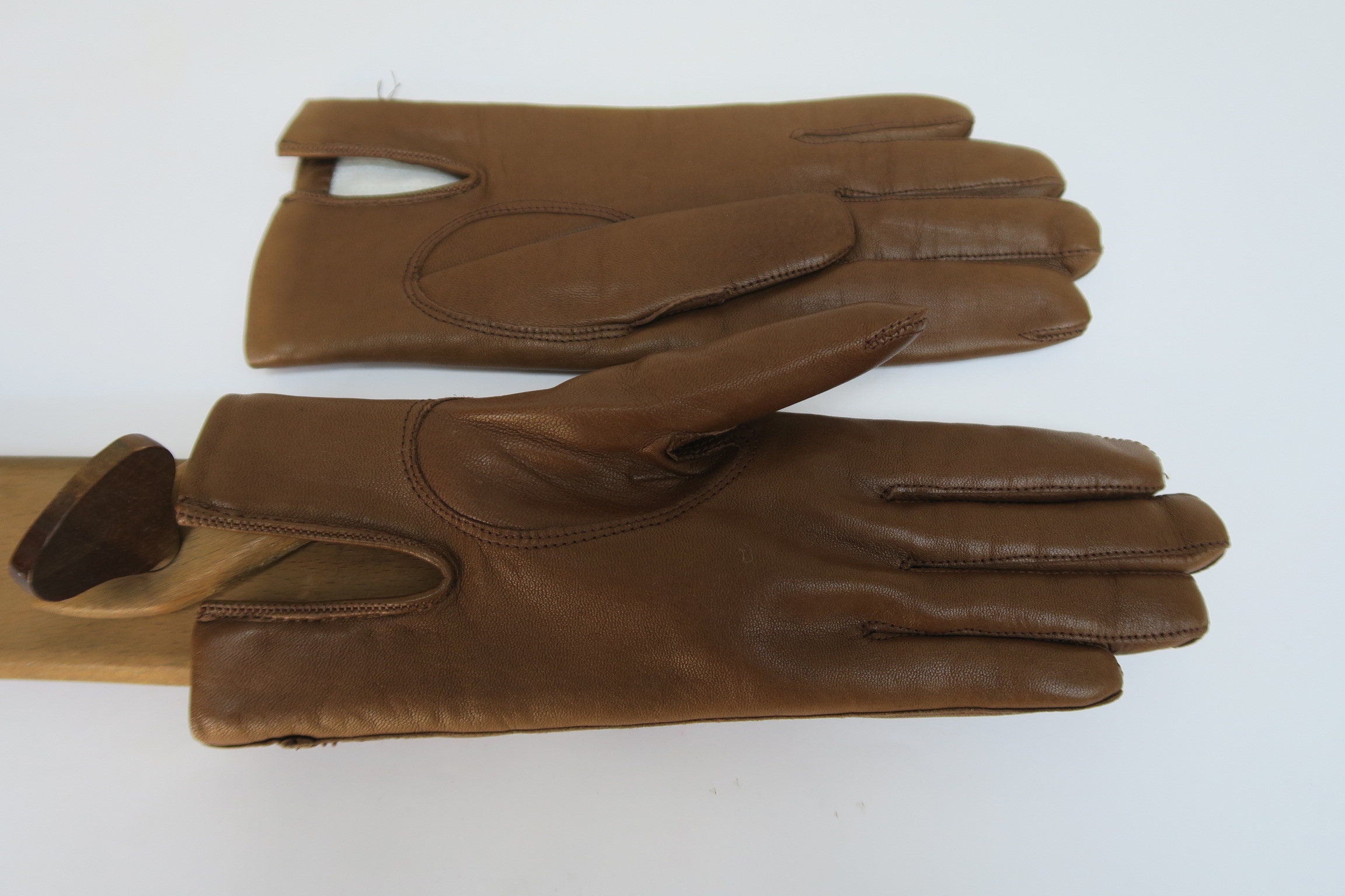 Paire De Gants Marron Doublés - Taille 6,5 - Occasion Bon état - Cuir Synthétique