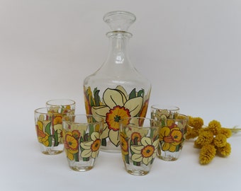 Complete liqueur set including a decanter and six Arques glass glasses