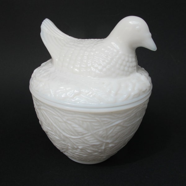 Oiseau sur son nid, ancienne bougie AVON en opaline de foire blanche, décoration campagne chic