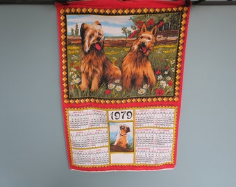 1979 Torchon calendrier avec 2 chiens