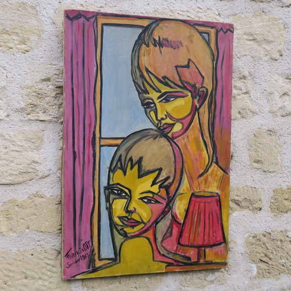 Peinture sur toile mère et enfant