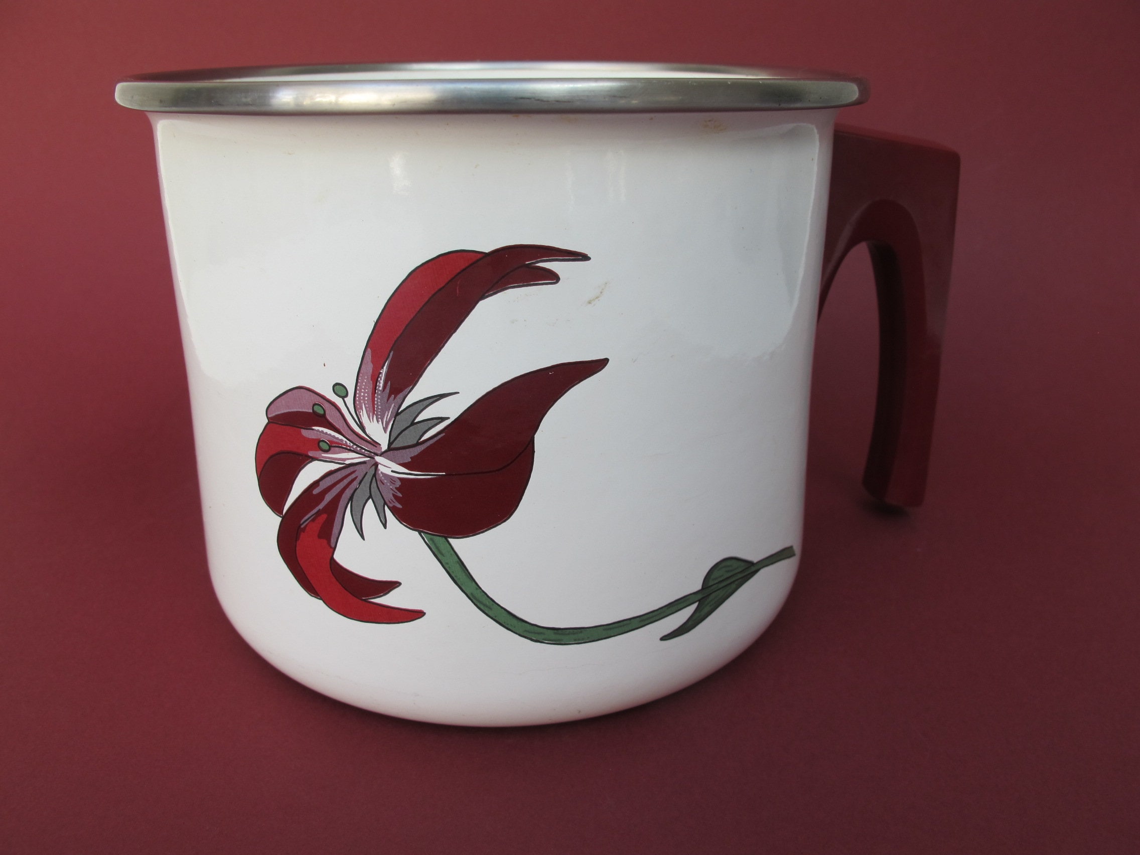 Casserole Maxim's de Paris en Émail Blanc à Décor d'orchidée