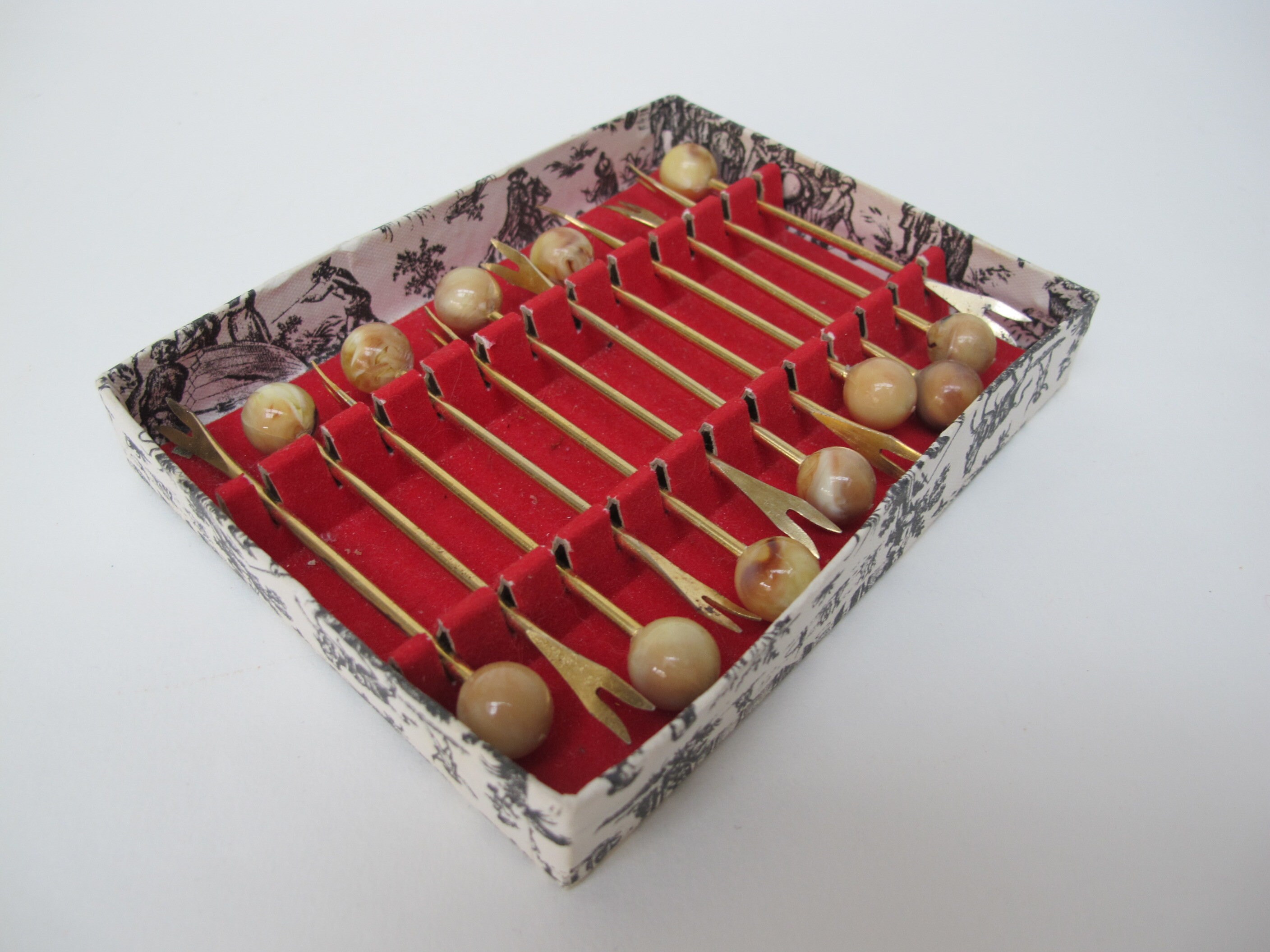 Ensemble de Pics Pour Apéritif Vintage en Inox et Résine