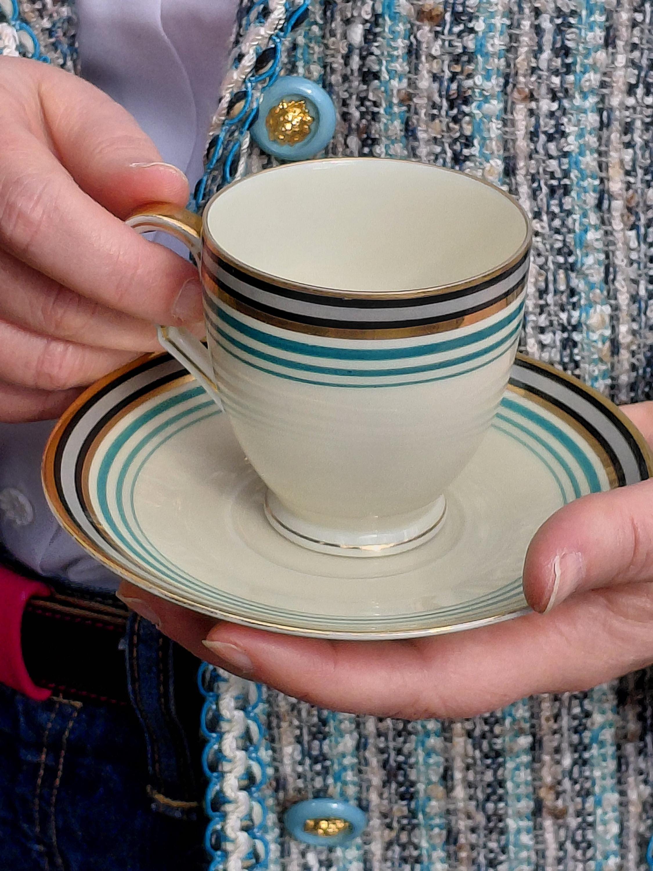 Set of Blue and Gold Porcelain Coffee Cups by H&C CHODAU