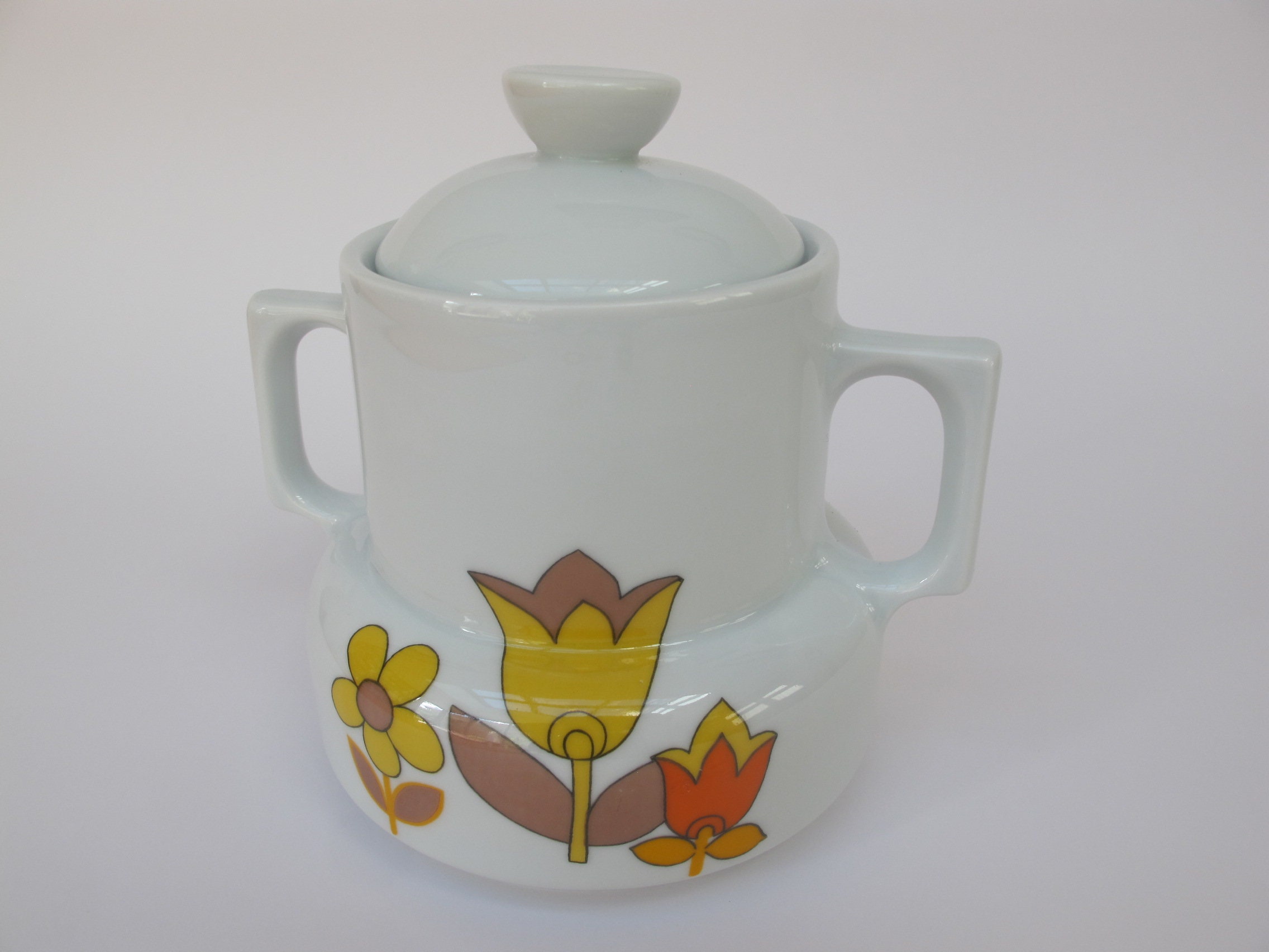 Sucrier en Porcelaine Française Du Berry France, Flower Power, Seventies