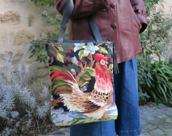 Recycled chicken canvas bag, handmade in France