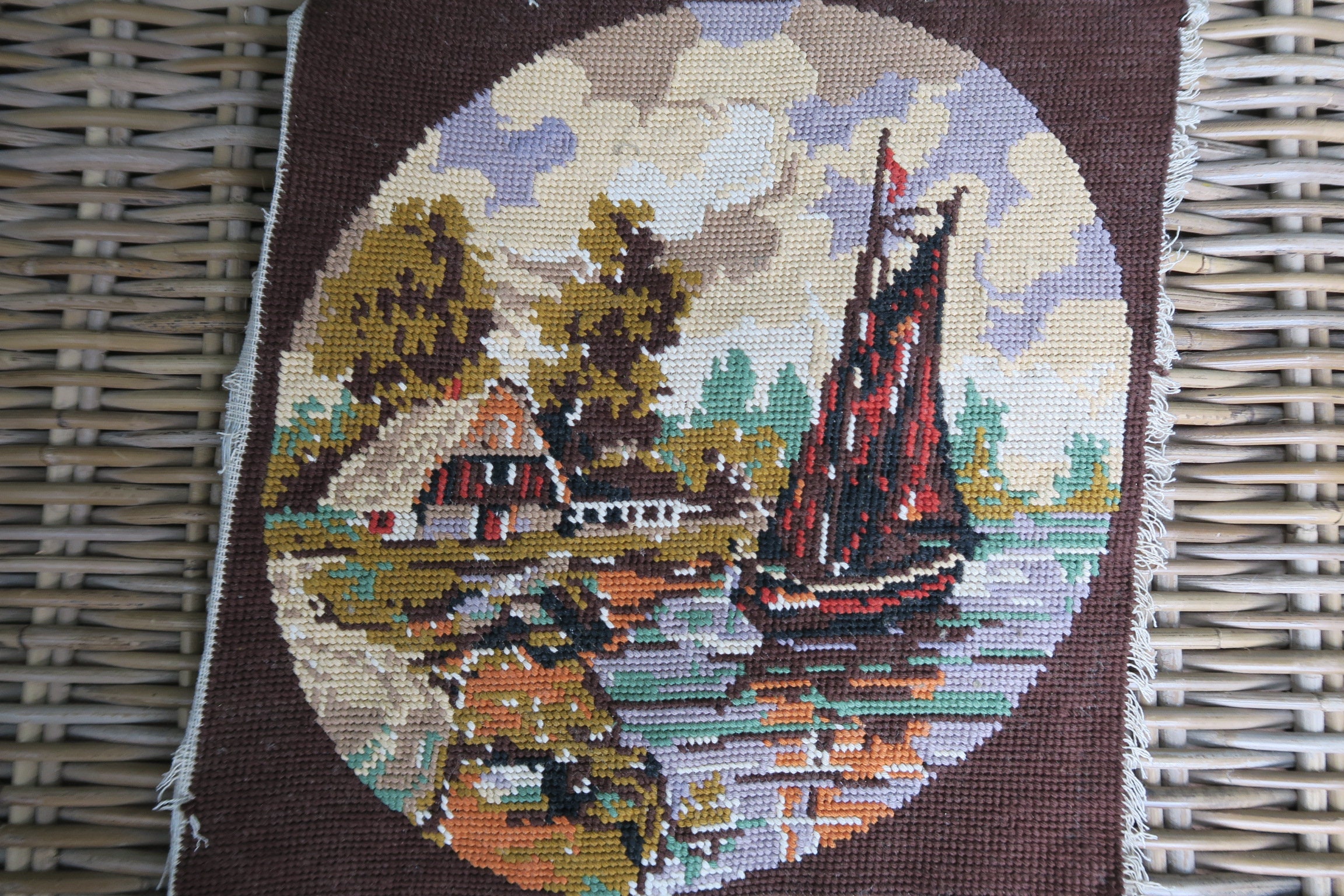 Canevas Tapisserie Paysage avec Voilier Comme Une Peinture Encadrée