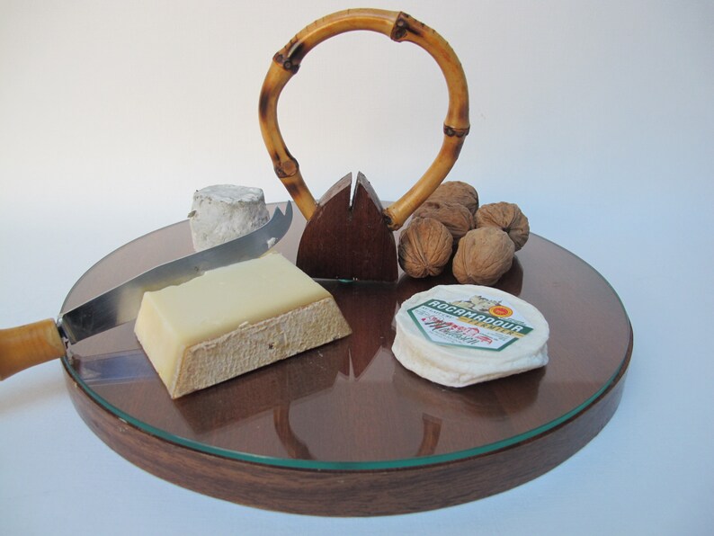 Plateau à fromages bois et bambou et son couteau à fromage en bambou assorti image 6