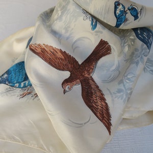 Cream Silk Scarf With Birds - Etsy display picture 1