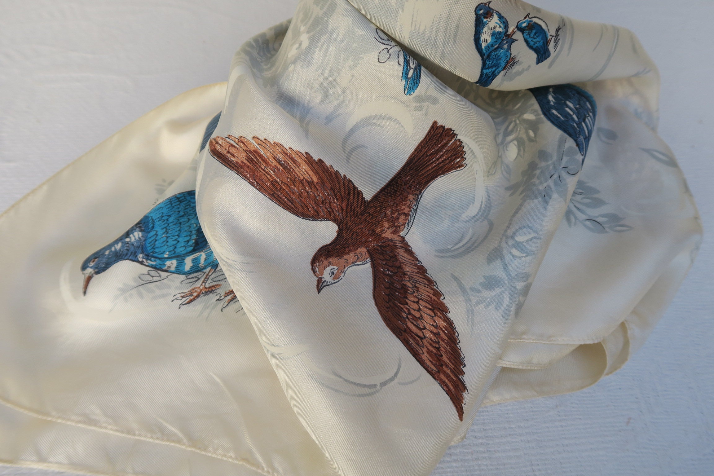 Cream Bird Silky Scarf   A Rare Bird red cream scarf – Felecia Bella main image 3
