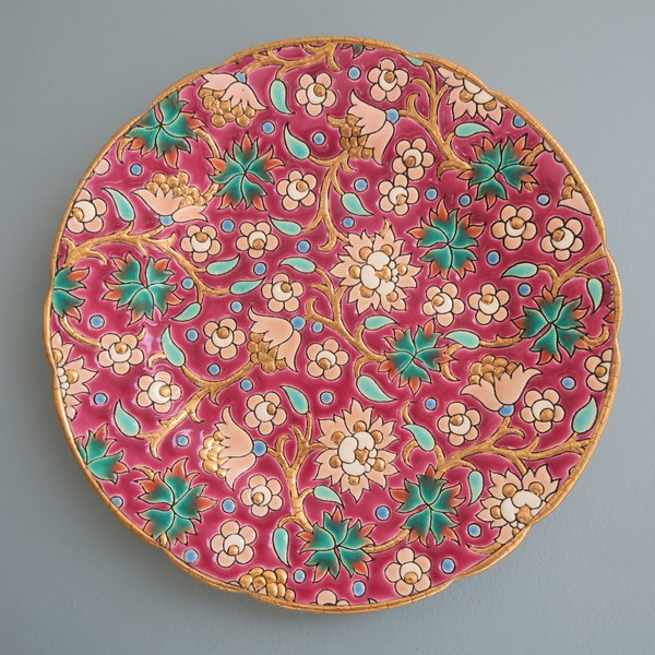 Assiette LONGWY fleurie rose indien