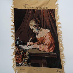 Tapestry canvas entitled &quot;woman writing&quot; with a quill, Mme de Sévigné