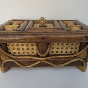 Jewelry box in cane and bamboo with lock, artisanal and unique object